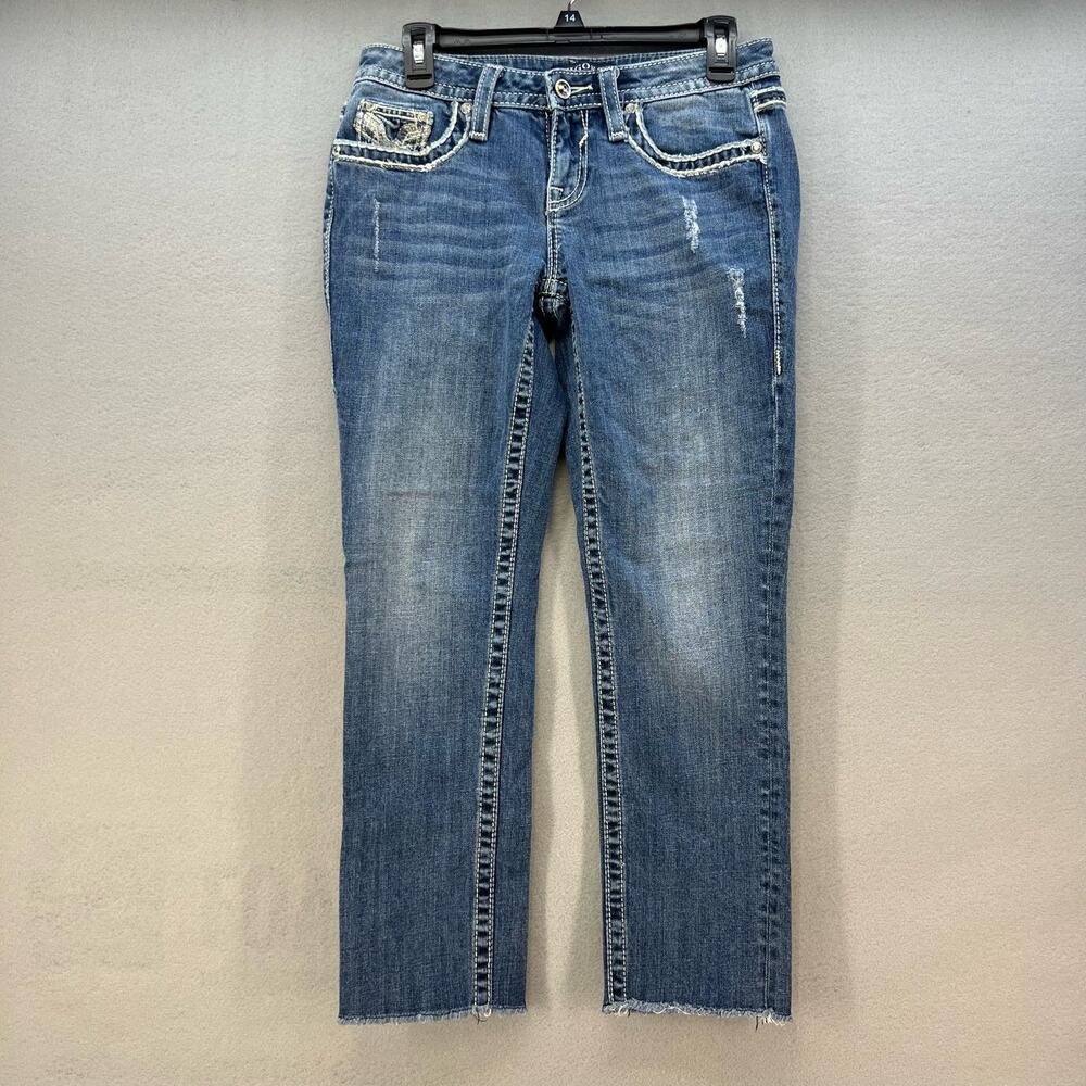 Vigoss Jeans Women's Size 3/4 Chelsea Capri Heritage Fit Raw Hem Bling Flashy